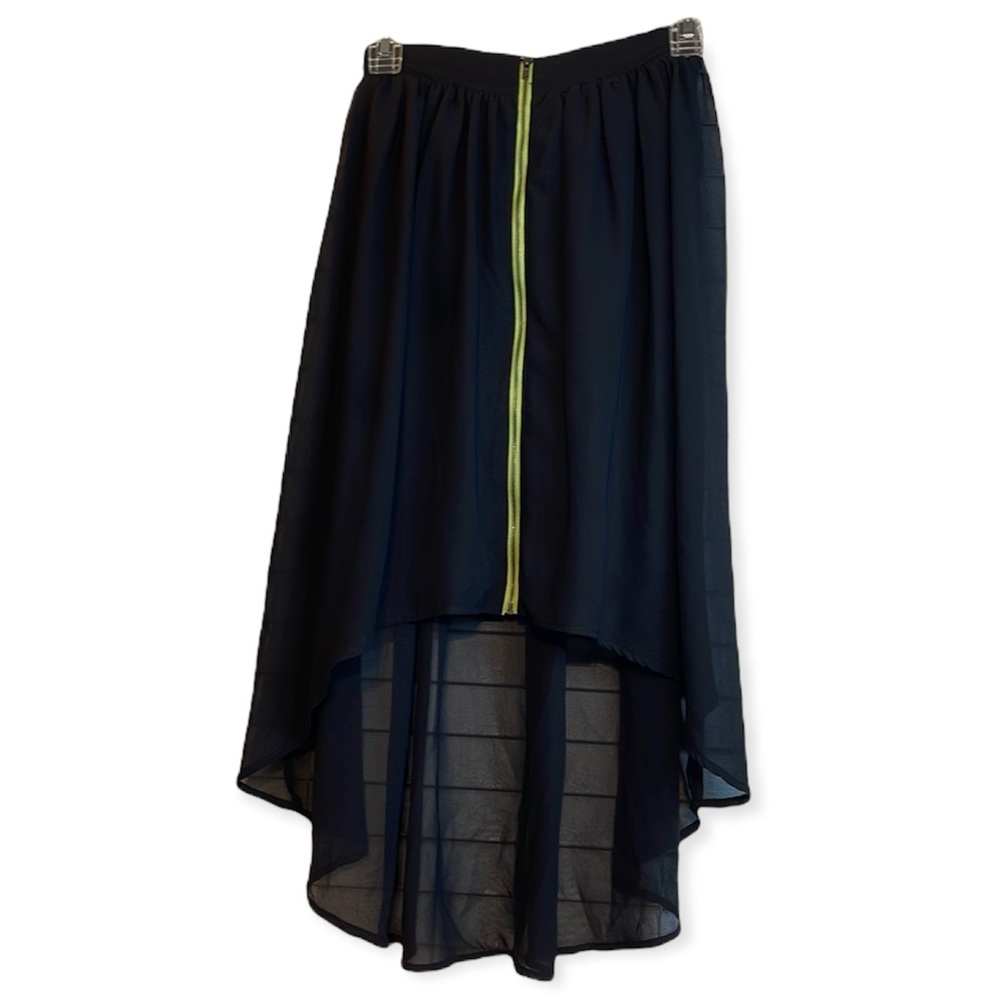 ya Los Angeles Size S Solid Black High Low Skirt Neon Green  Chiffon Dressy Work